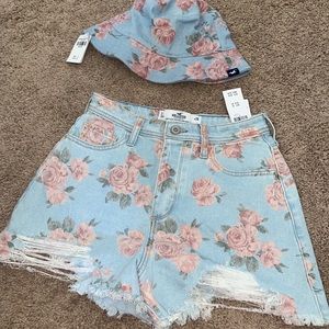 Hollister jean shorts with matching bucket hat